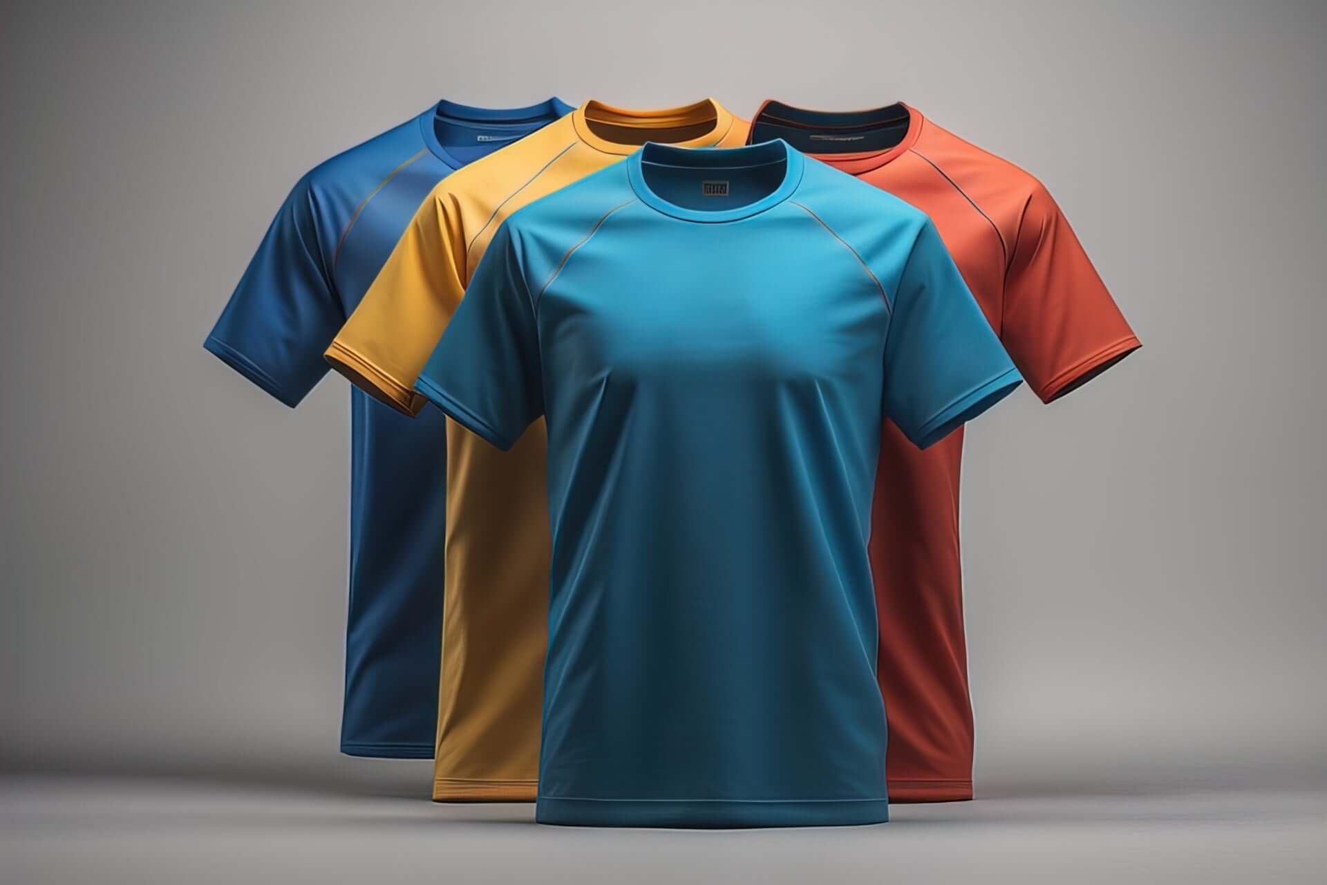 Men's outdoor t-shirts in blue, yellow, and orange, perfect for camping and travel at revlando.com.