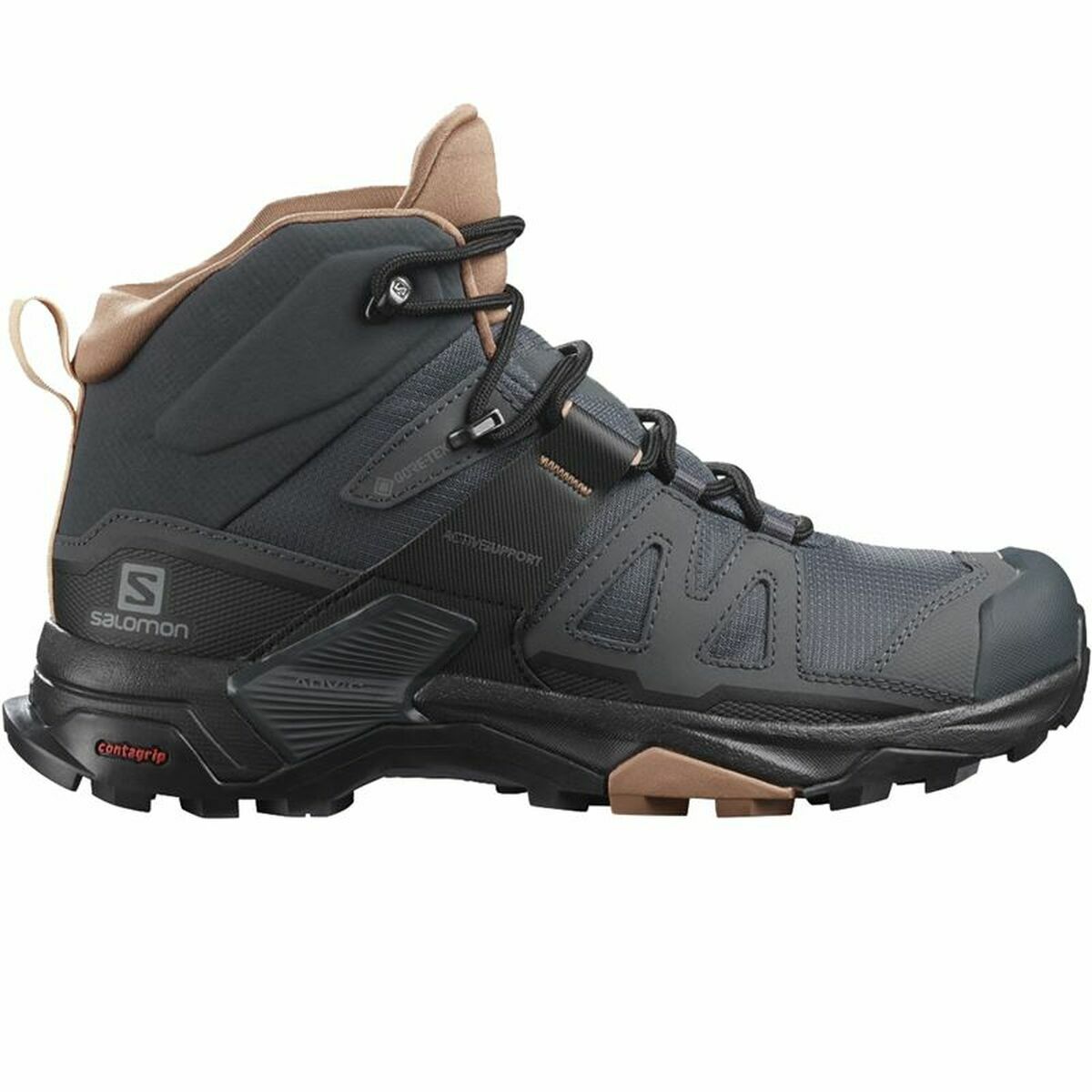 Salomon X Ultra 4 Mid Gore-Tex hiking boots for women, dark grey, perfect for outdoor adventures and camping.