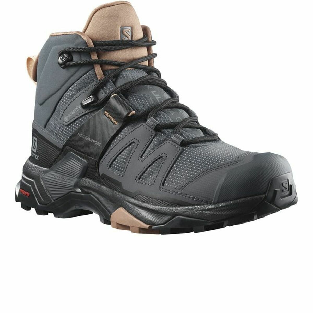 Salomon X Ultra 4 Mid Gore-Tex hiking boots for women, dark grey, perfect for outdoor adventures and camping.