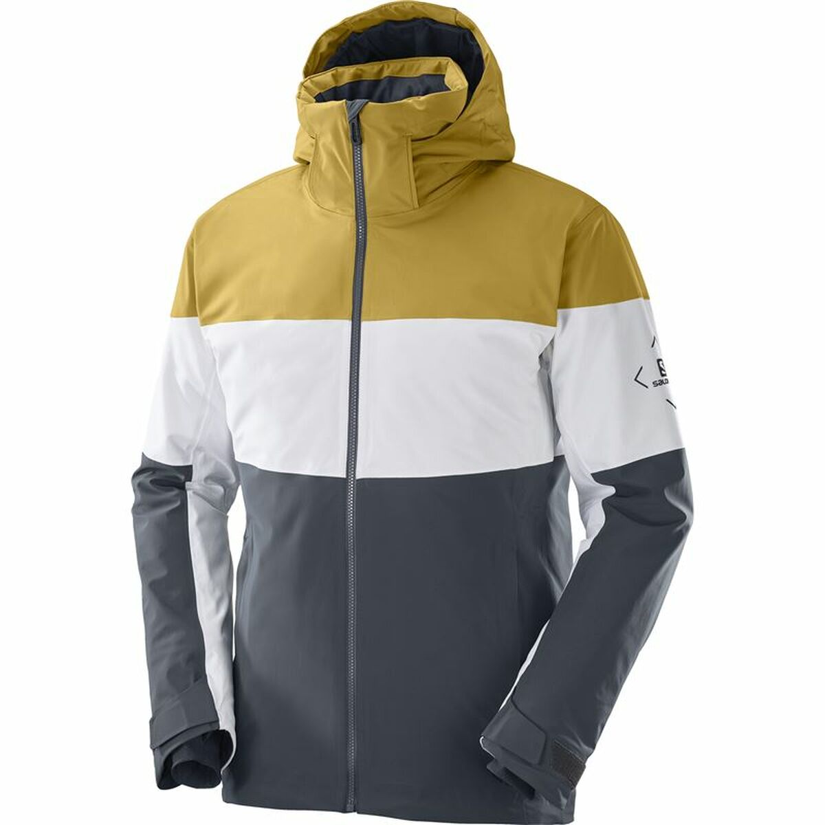 Stylish Salomon Slalom Grey Ski Jacket for men, perfect for outdoor adventures and camping at revlando.com.