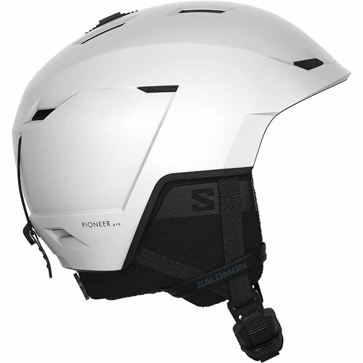 Salomon Pioner LT Pro L White ski helmet for adults, designed for outdoor adventure and camping activities.