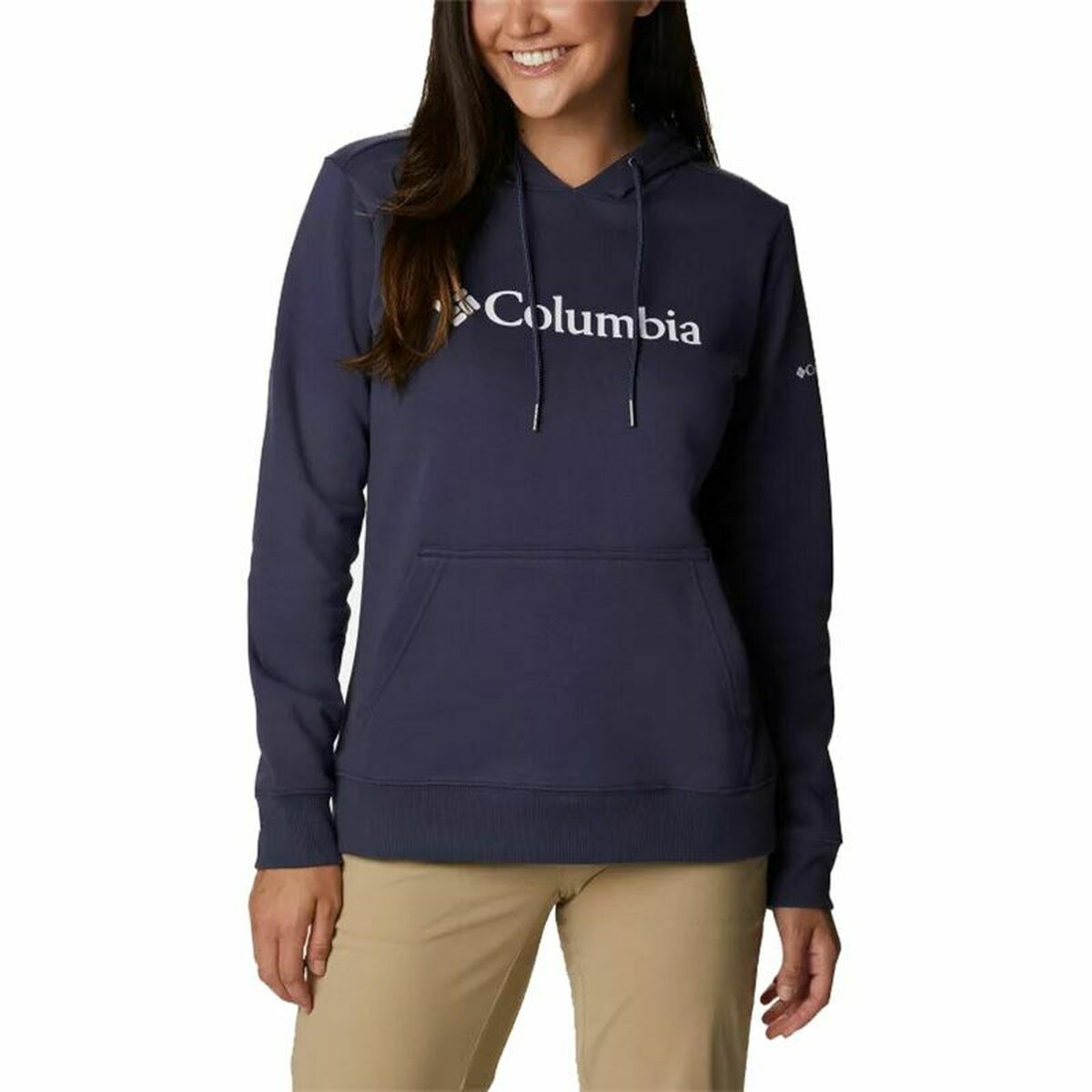 Men's Columbia dark blue hoodie, perfect for outdoor adventures and camping. Ideal for active adults. Available at revlando.com.