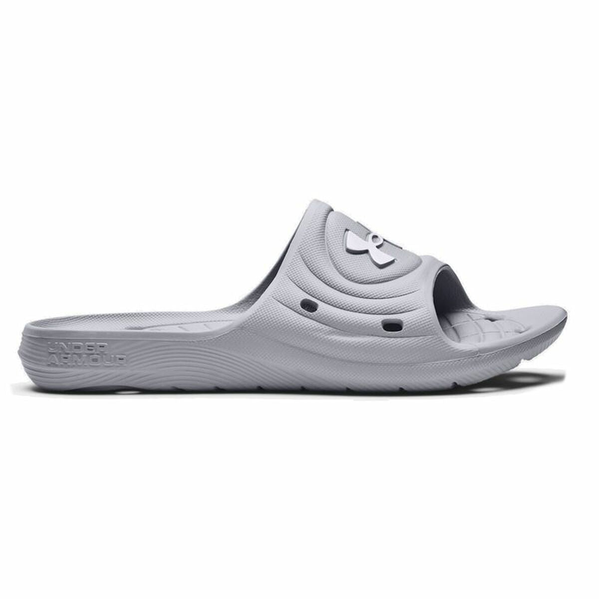 Men's Under Armour Locker IV Flip Flops in grey, perfect for outdoor adventures and summer fun at revlando.com.