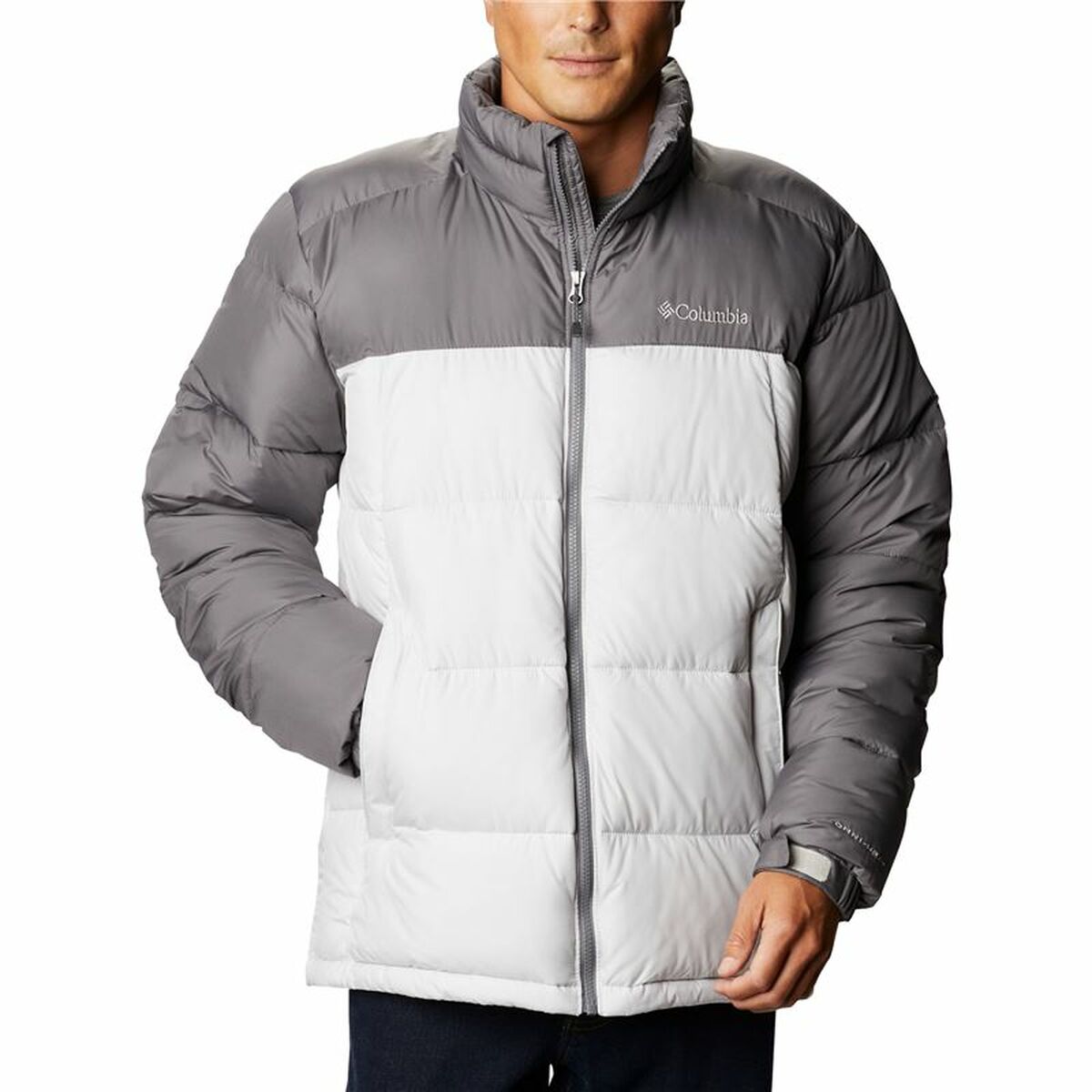 Men's Columbia Pike Lake Sports Jacket in White/Grey, perfect for outdoor adventures and camping. Buy at revlando.com.