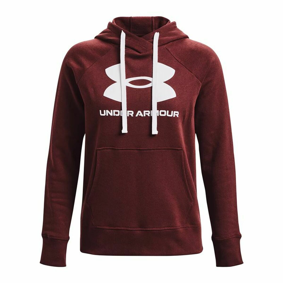 Women's Under Armour Rival Fleece Hoodie in Maroon, perfect for outdoor adventures and camping - revlando.com