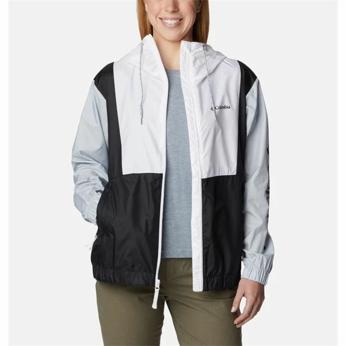 Women's Columbia Lily Basin™ Sports Jacket in black and white, perfect for outdoor adventures and camping.