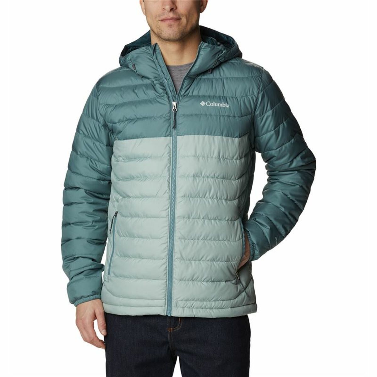 Men's Columbia Powder Lite™ Sports Jacket in blue, perfect for outdoor adventures and camping. Lightweight and water-repellant.