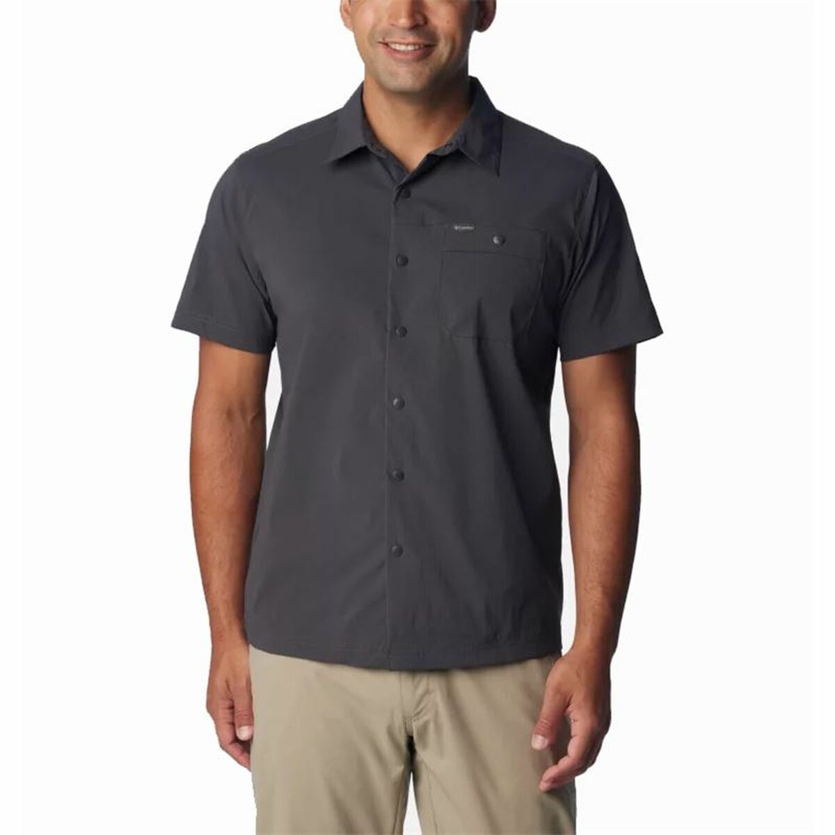 Men's outdoor shirt in dark grey, ideal for camping and adventure from revlando.com.