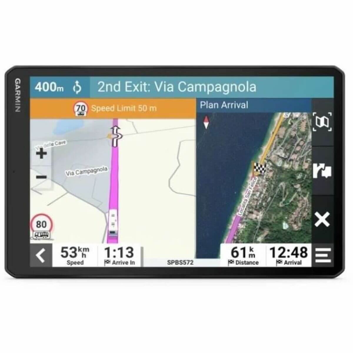GPS GARMIN Camper 1095 navigator displaying route and map for outdoor camping adventures, available at revlando.com