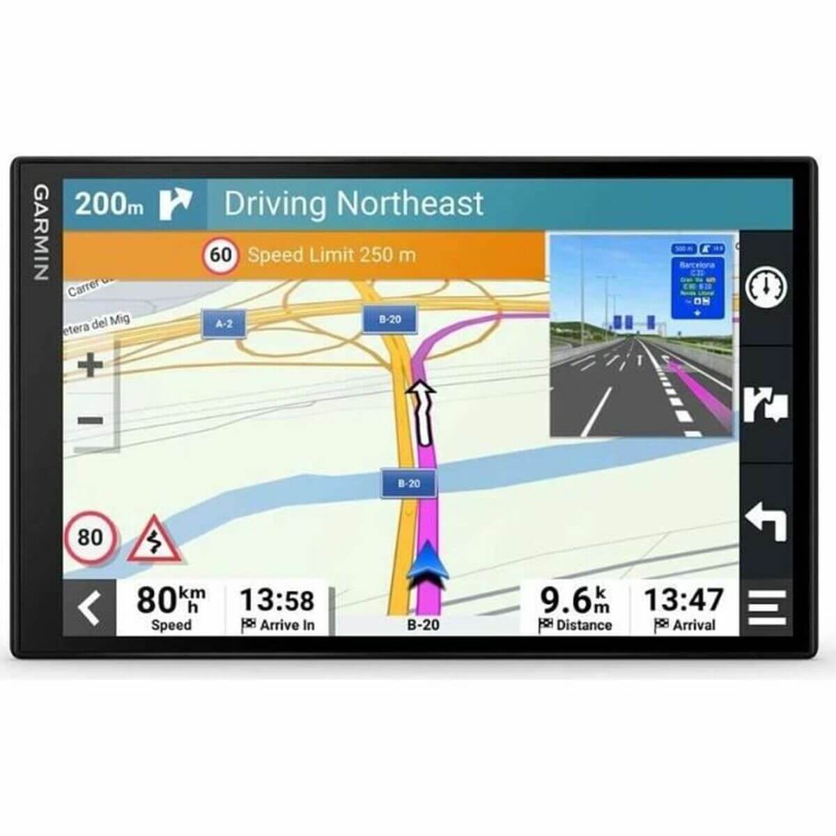 GPS GARMIN DriveSmart 86 MT-S display showing navigation route for outdoor adventures and camping. Available at revlando.com.