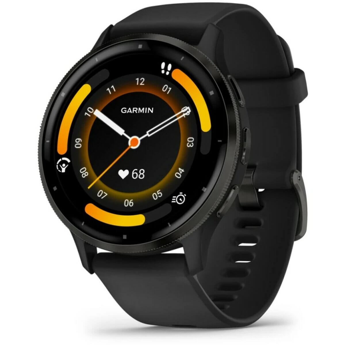 Smartwatch GARMIN Black with vibrant display, ideal for outdoor adventures and camping products, available at revlando.com.