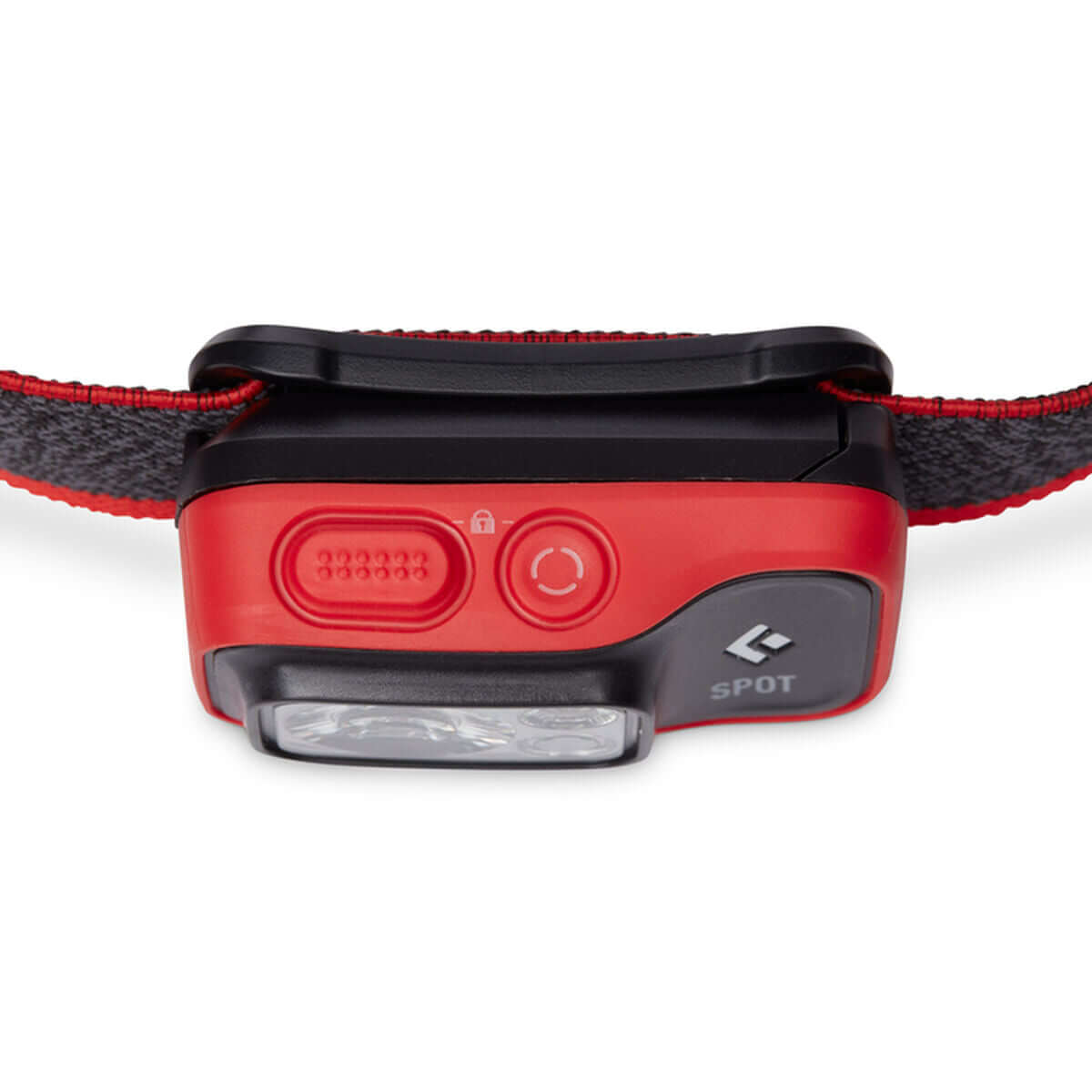 LED Head Torch Black Diamond Spot 400 in black and red, ideal for outdoor adventures and camping. 400 lumens capability.