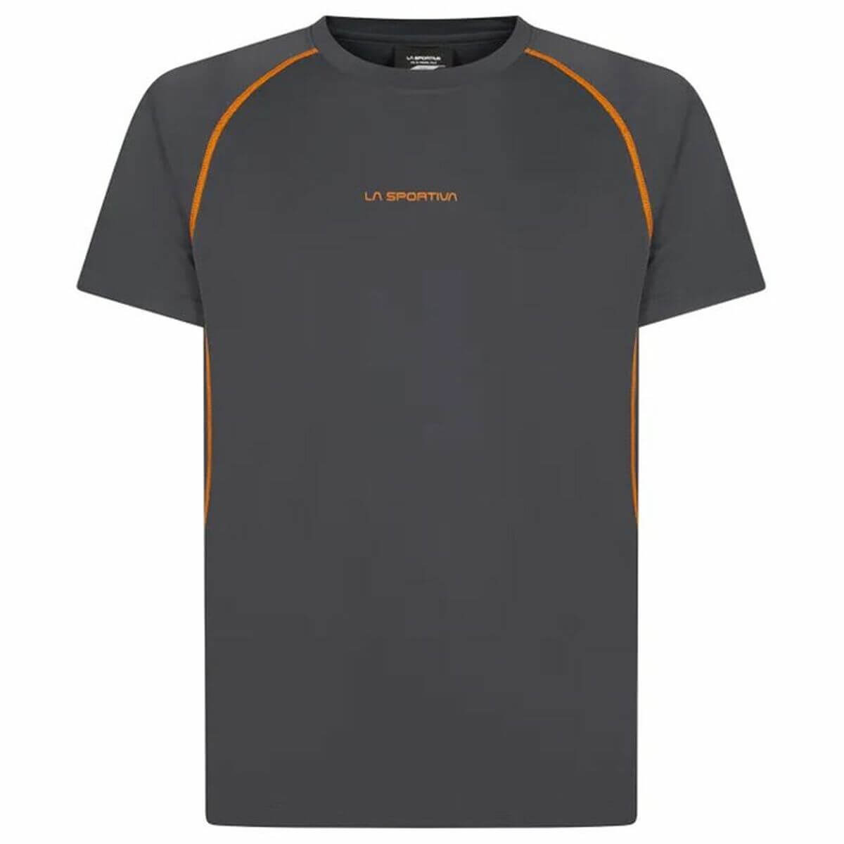Men's Short Sleeve T-Shirt La Sportiva Motion in grey, perfect for outdoor adventures and camping. Available at revlando.com.