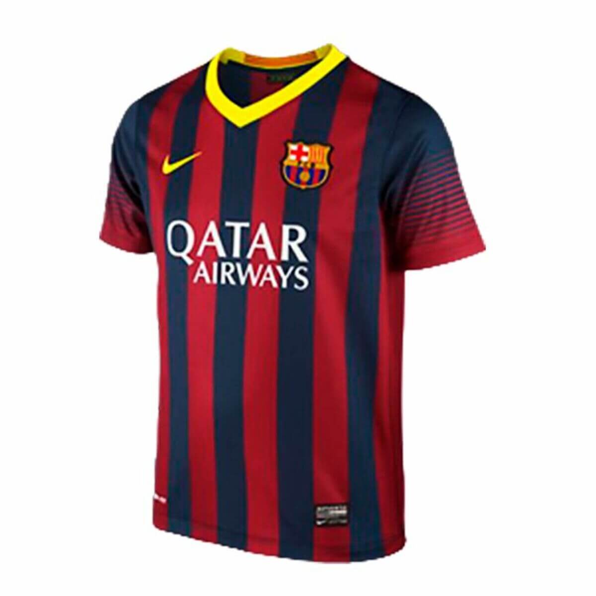 Children's Short Sleeved Football Shirt Qatar Nike FC Barcelona 2014 in red and navy, perfect for outdoor sports by revlando.com.
