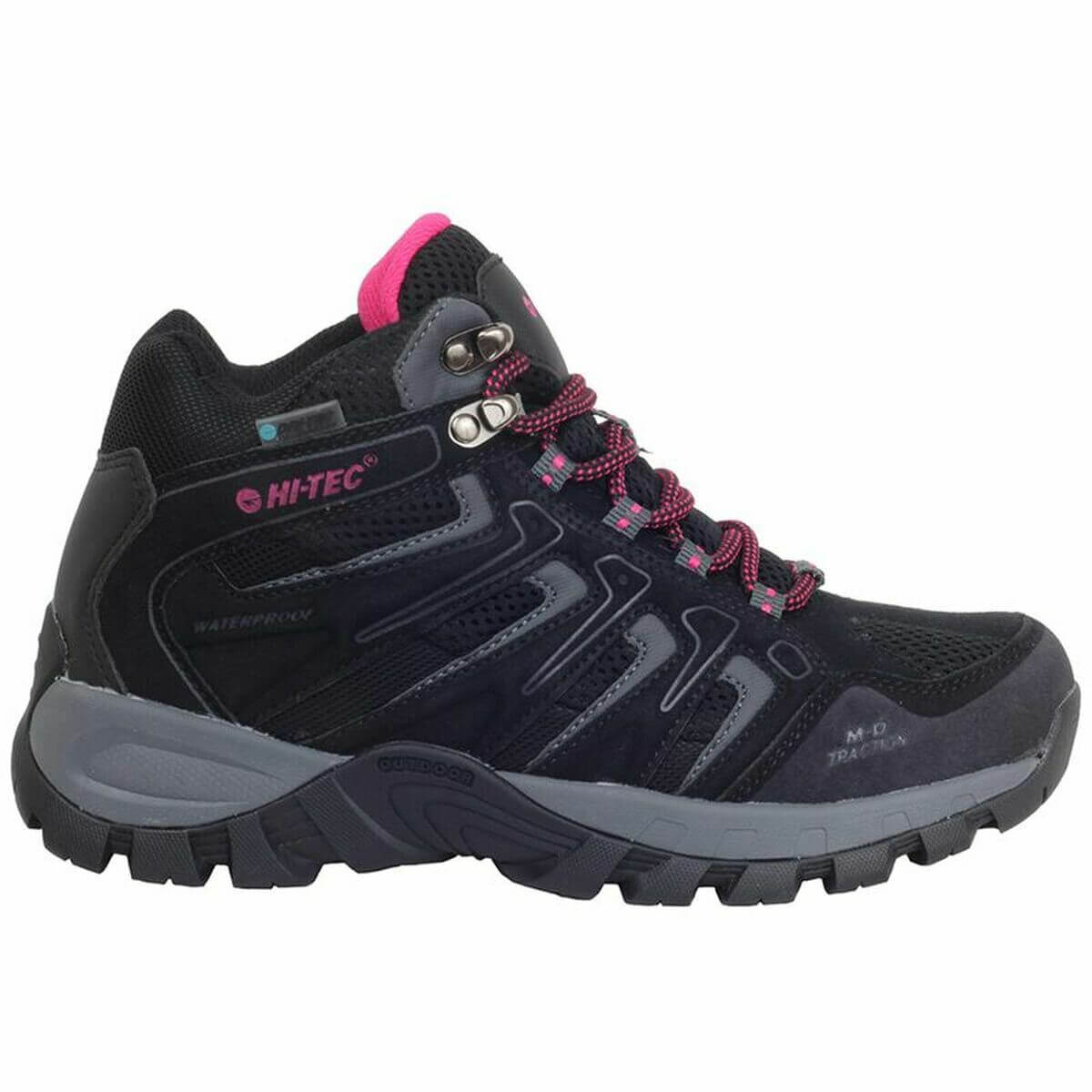 Hi-Tec Torrca Mid WP Black hiking boots for women, ideal for outdoor adventures and camping, available at revlando.com.