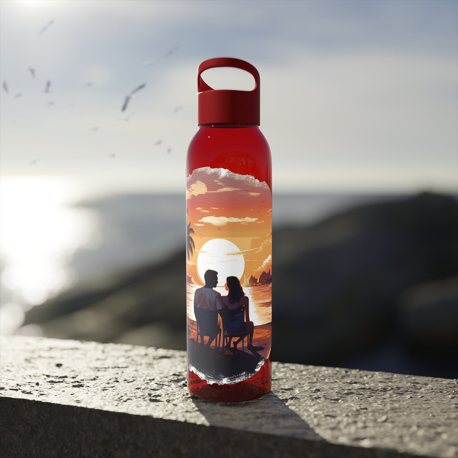 Sky Water Bottle with sunset design, ideal for outdoor adventures and camping, available at revlando.com.
