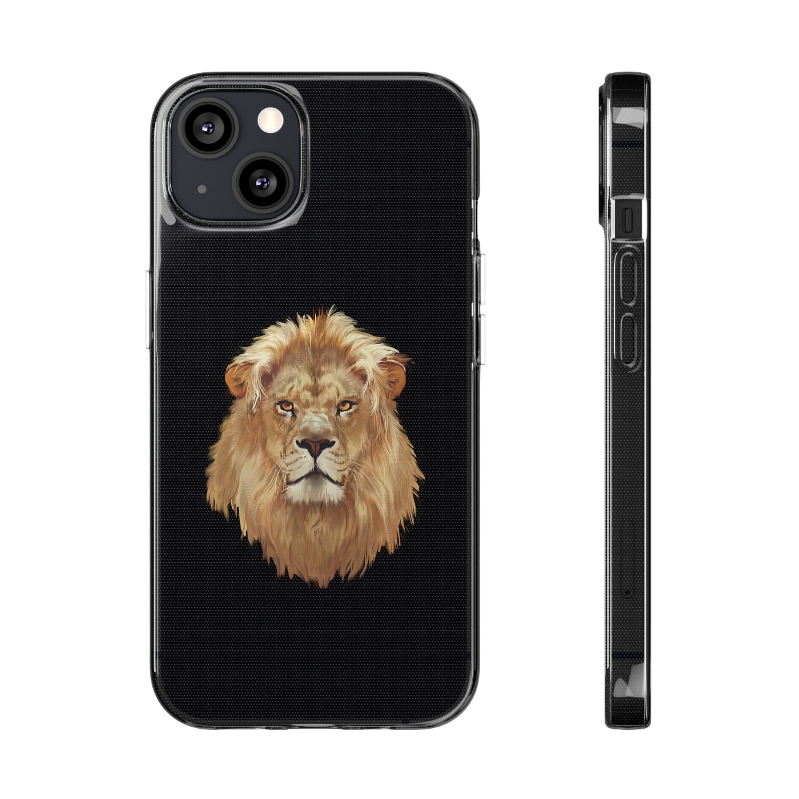 Phone case with lion design, made of flexible TPU for outdoor adventures and camping, available at revlando.com.