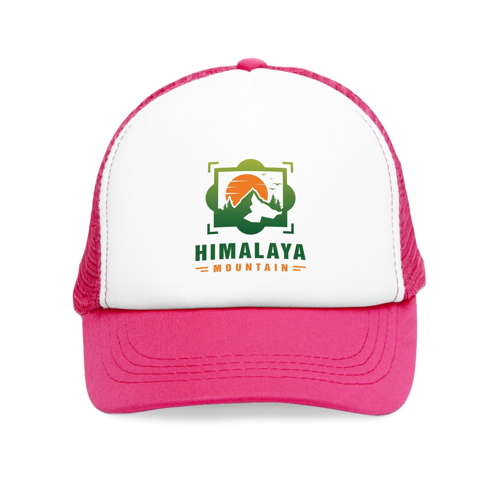 Pink mesh cap featuring a 'Himalaya Mountain' logo, perfect for outdoor adventures and camping.