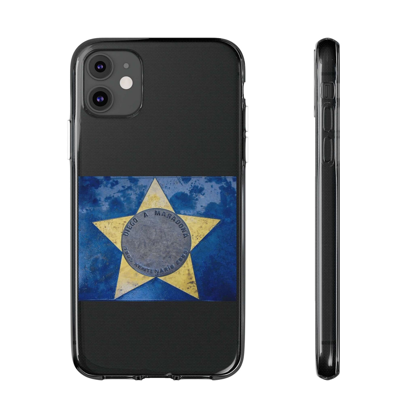 Diego Maradona phone case featuring a star design on flexible TPU, perfect for outdoor adventures and camping.