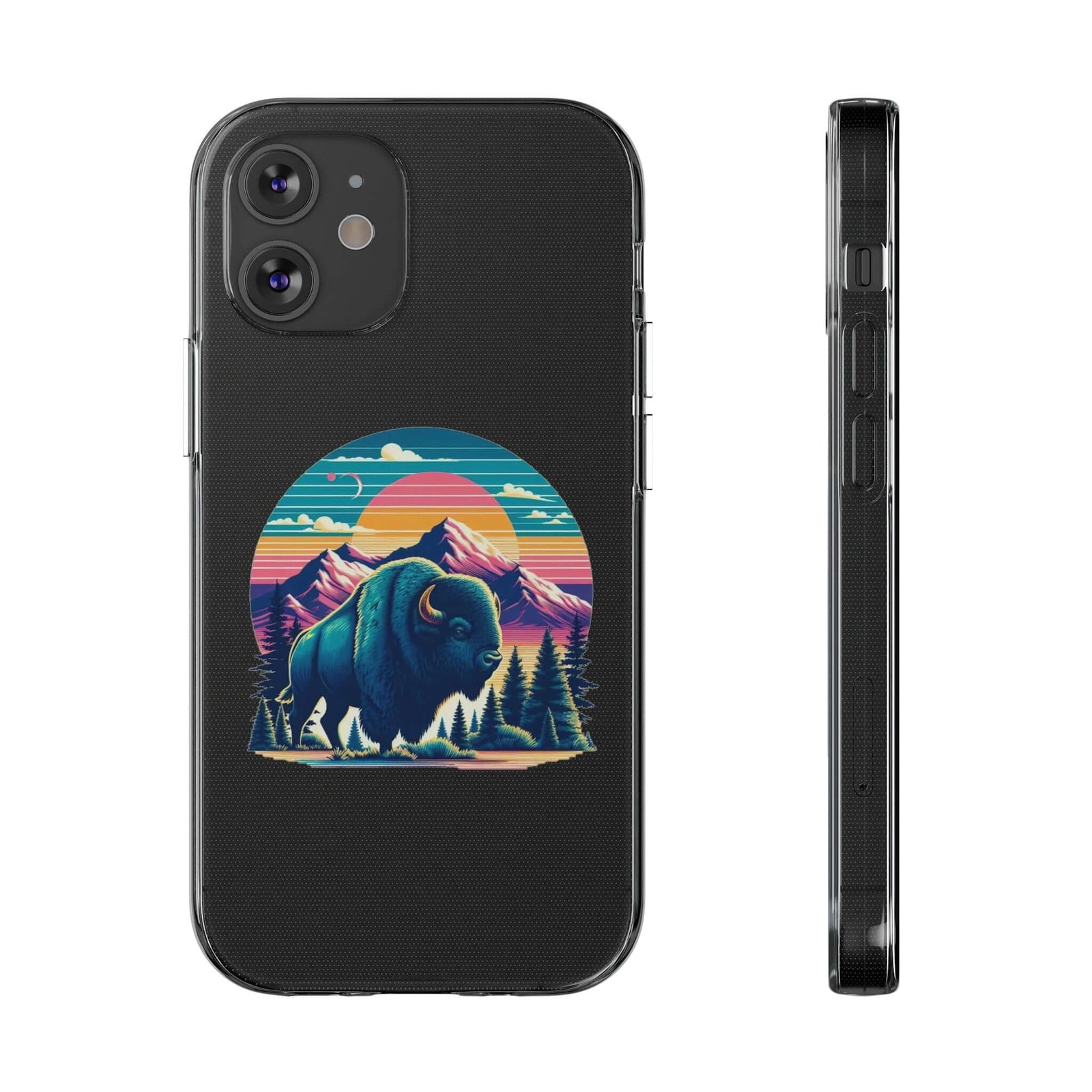 Phone case featuring a colorful buffalo design, ideal for outdoor adventures and camping, from revlando.com.