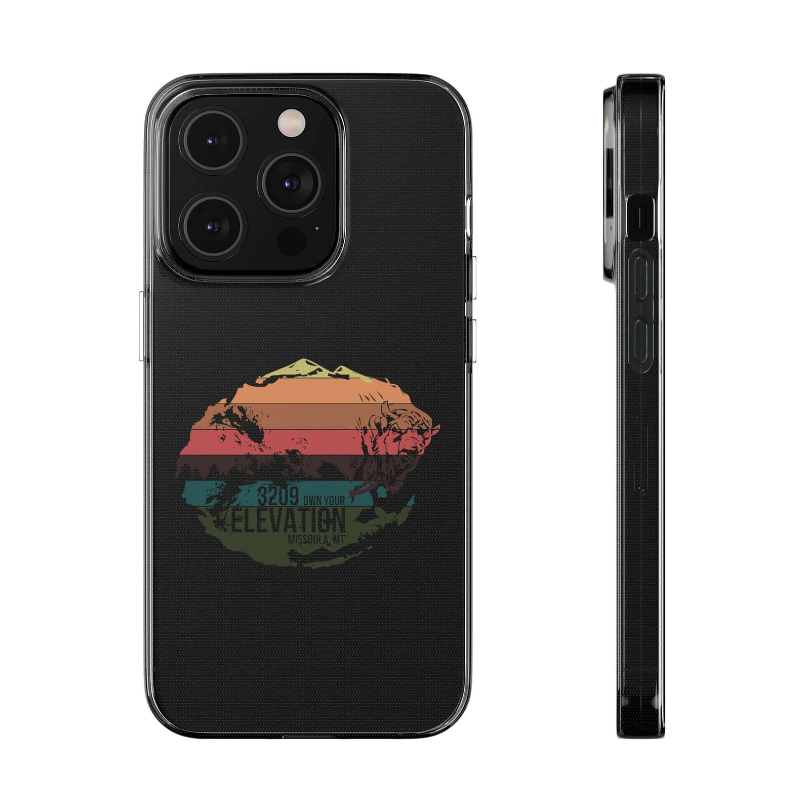 Stylish TPU phone case featuring a colorful elevation design, ideal for outdoor and camping adventures.