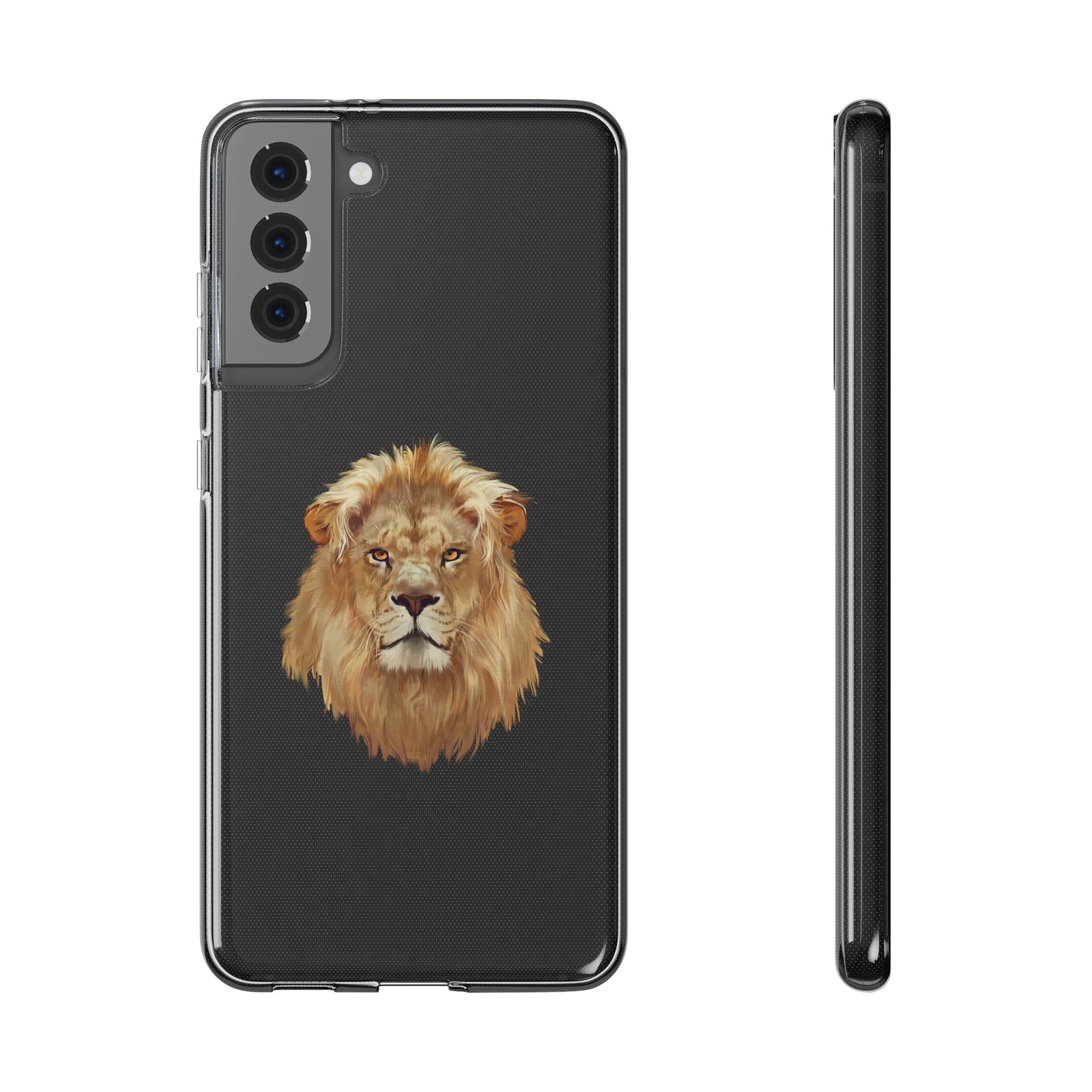 Phone case featuring a lion design, made of flexible TPU, perfect for outdoor adventures and camping. Available at revlando.com.