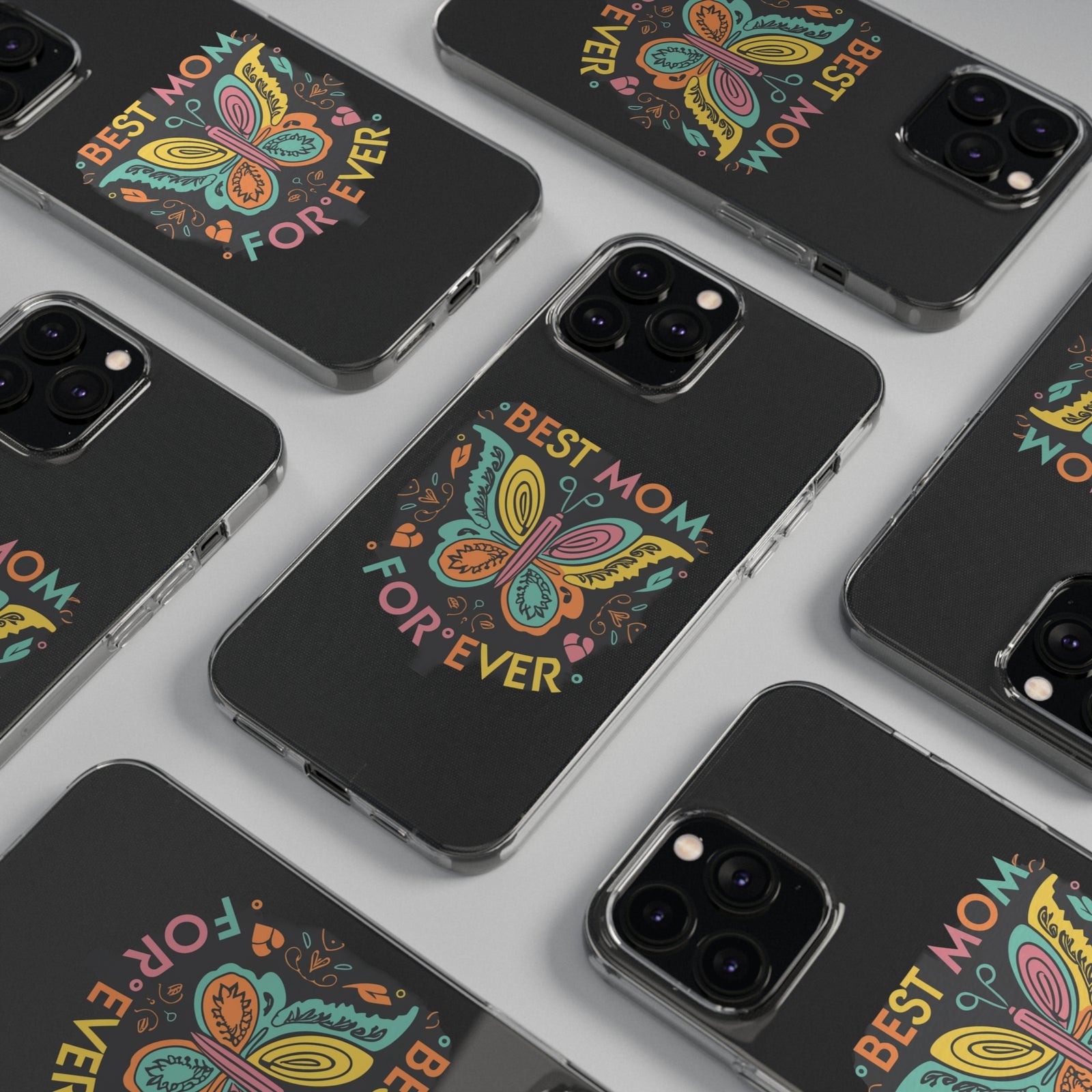 Colorful phone cases with 'Best Mom Forever' design, perfect for outdoor adventures and camping, available at revlando.com.