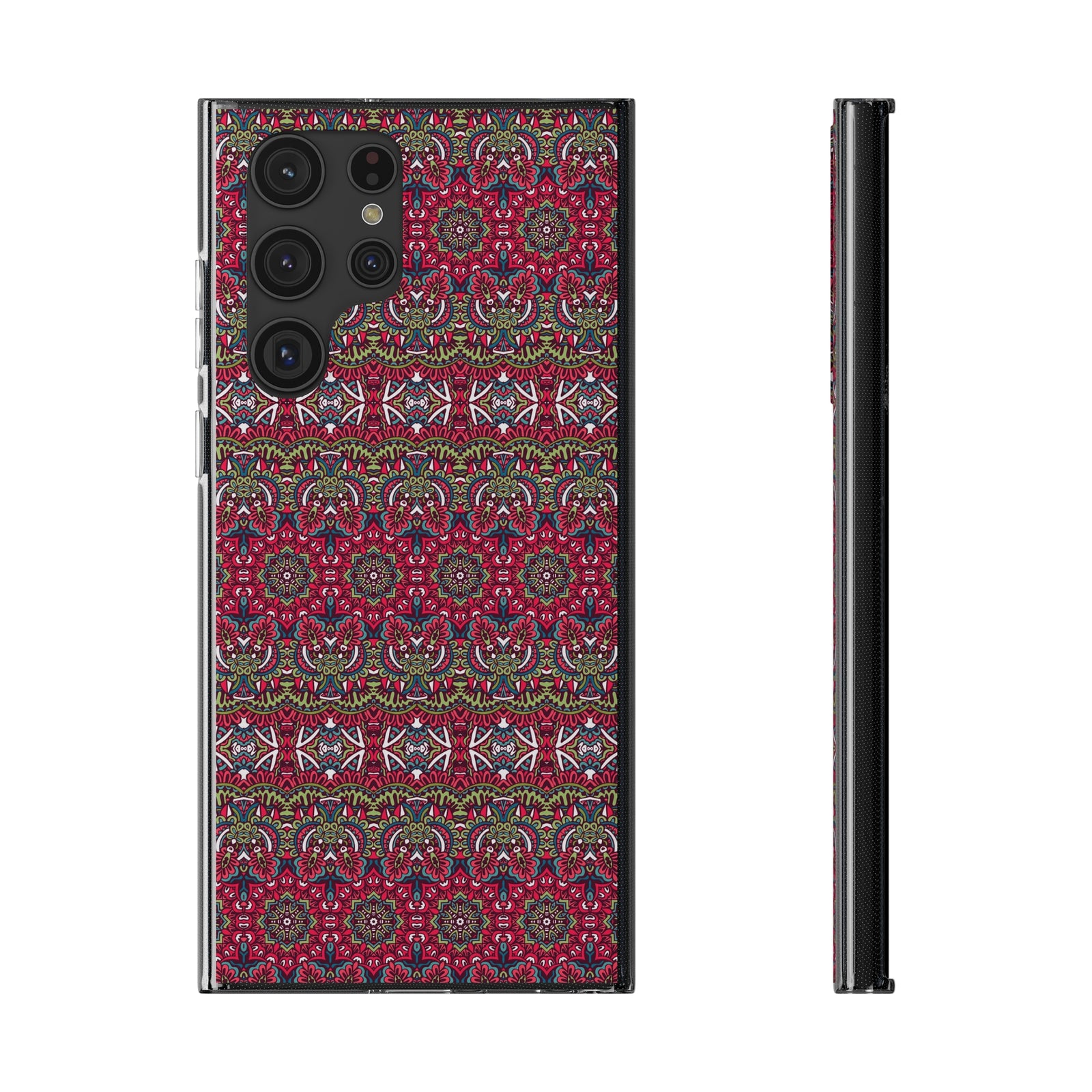 Red Mandala phone case with intricate design, perfect for camping and adventure enthusiasts, available at revlando.com.