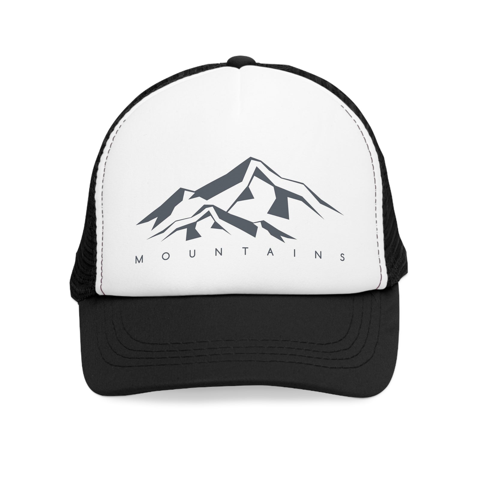 Mesh cap featuring mountain graphic, ideal for outdoor adventures and camping, perfect for bad hair days.