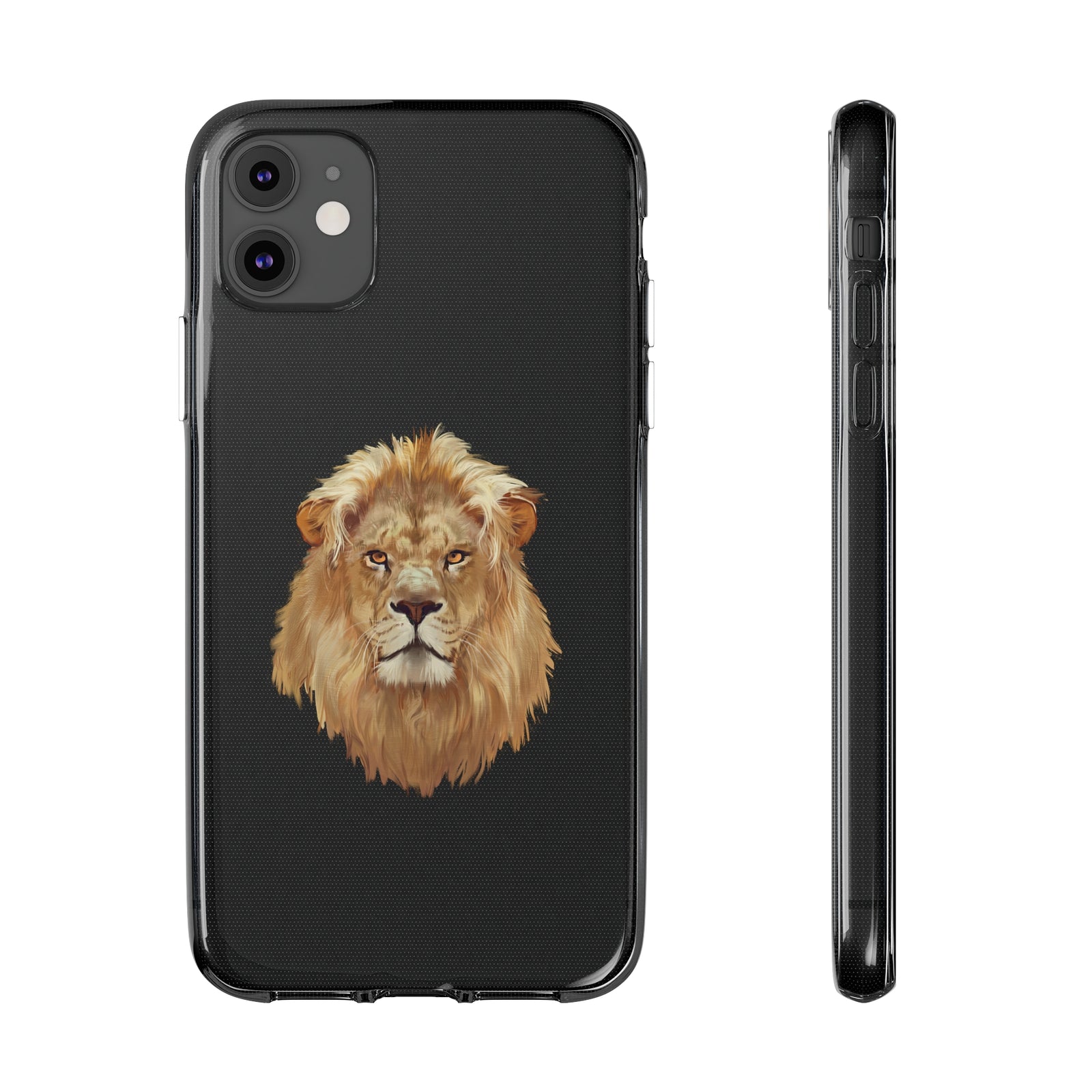 Flexible phone case featuring a lion graphic, ideal for outdoor adventures and camping products from revlando.com.