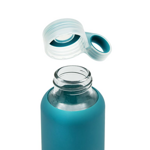 Adidas Active Teal Water Bottle - 410 ML | Glass & Silicone | Heat-Resistant | Non-Slip | Dishwasher Safe