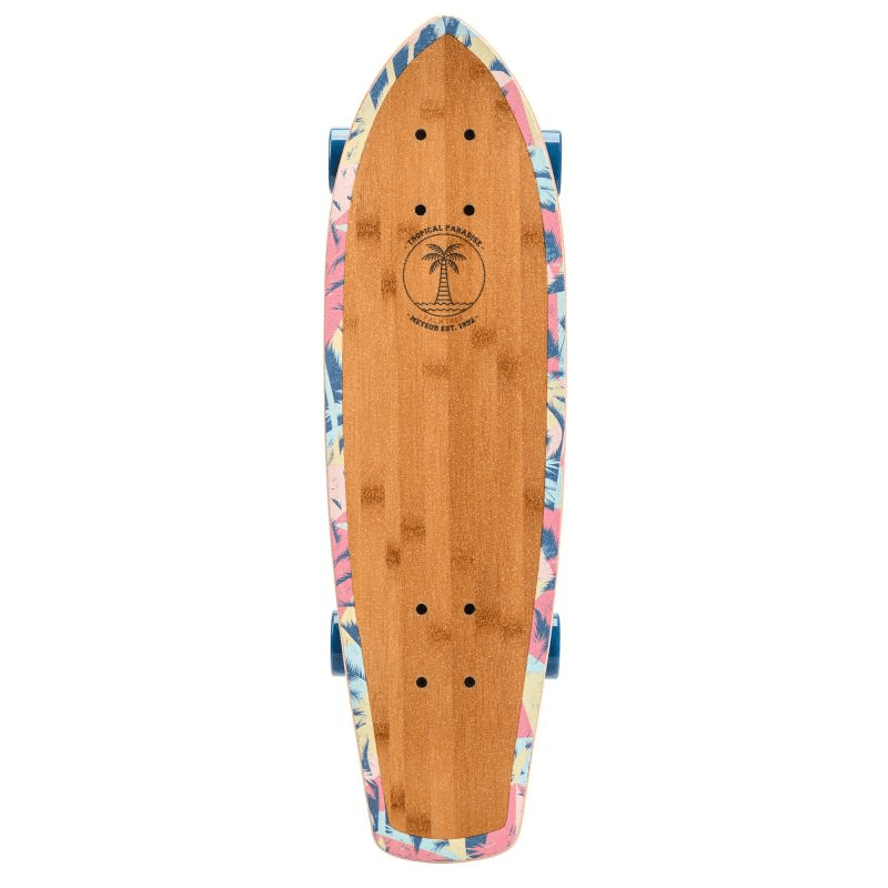 Meteor 22596 skateboard featuring a durable bamboo and maple deck, perfect for outdoor adventures and travel.