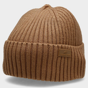 4F Men's Winter Hat - Stylish & Flexible with Fold-Up Hem in Brown | Warm & Durable Acrylic