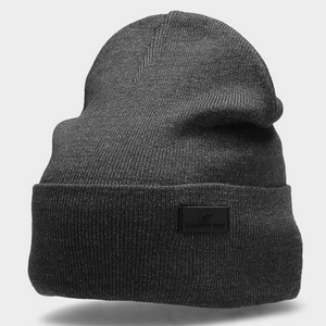 4F Men's Gray Winter Beanie - Flexible, Warm, and Stylish with Fold-Up Hem & 4F Logo