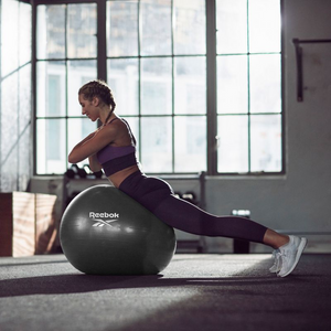 Pelota de gimnasia Reebok de 55 cm, antiexplosión, antideslizante, incluye bomba, ideal para fitness en casa, estiramientos y entrenamiento muscular