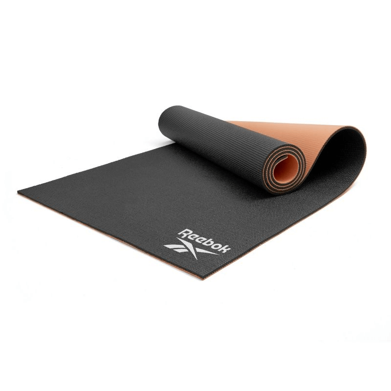 Reebok RAYG-11060BKDD Reversible Yoga Mat - 6mm Thick, Non-Slip, with Carrying Strap - Black and Sand