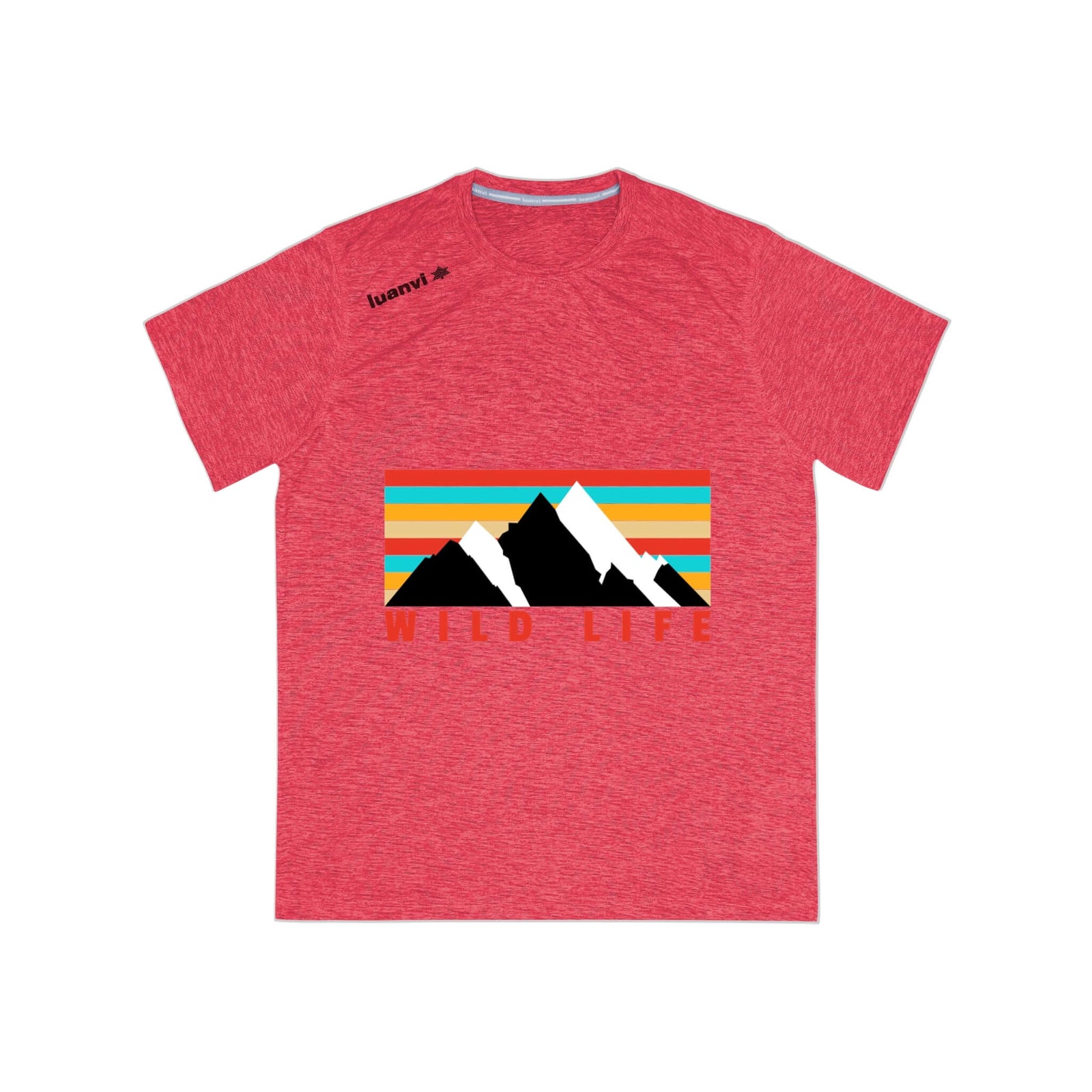 Men's sports t-shirt featuring 'Wild Life' mountain print, perfect for outdoor adventures and camping.