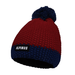 Alpinus Mutenia Thinsulate hat in red and blue with pompom, perfect for outdoor winter adventures and stylish protection.