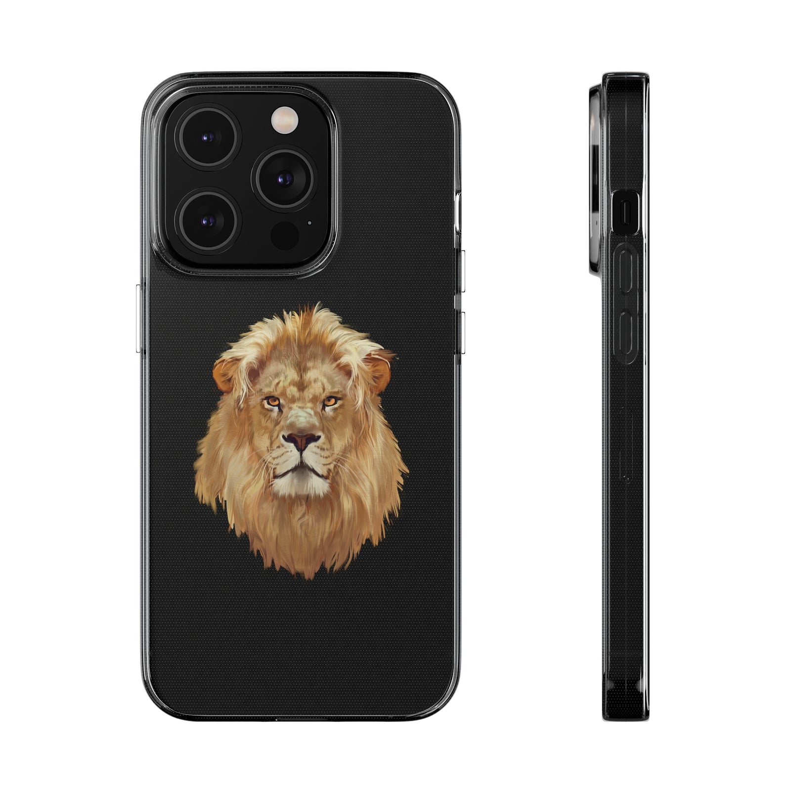 Custom phone case featuring a lion design, made from flexible TPU, perfect for outdoor adventures.