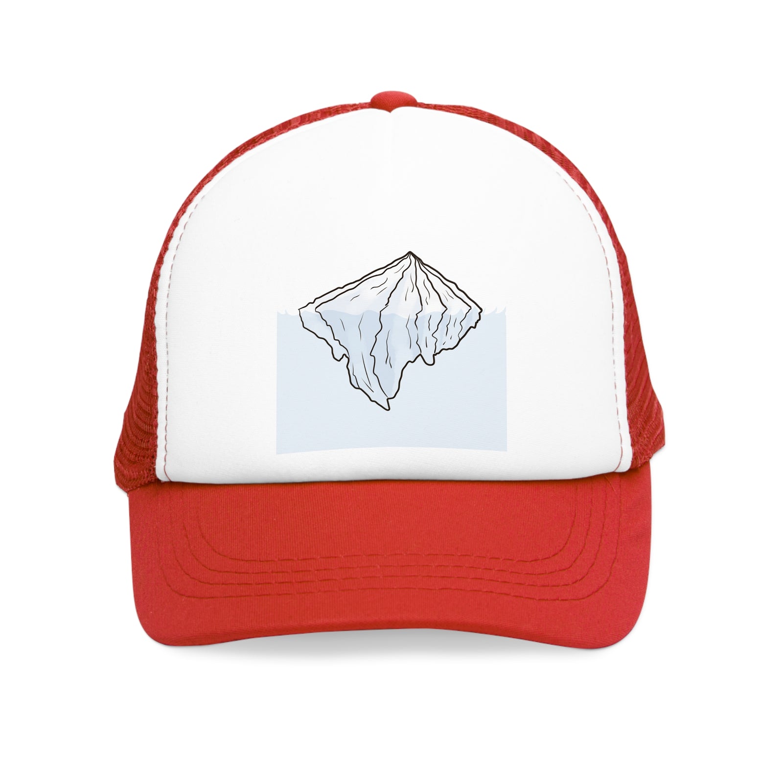 Mesh cap featuring an iceberg graphic, ideal for outdoor adventures and camping, available at revlando.com.