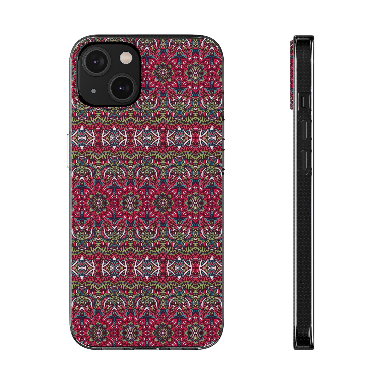 Red mandala phone case design perfect for outdoor adventures and camping, available at revlando.com.