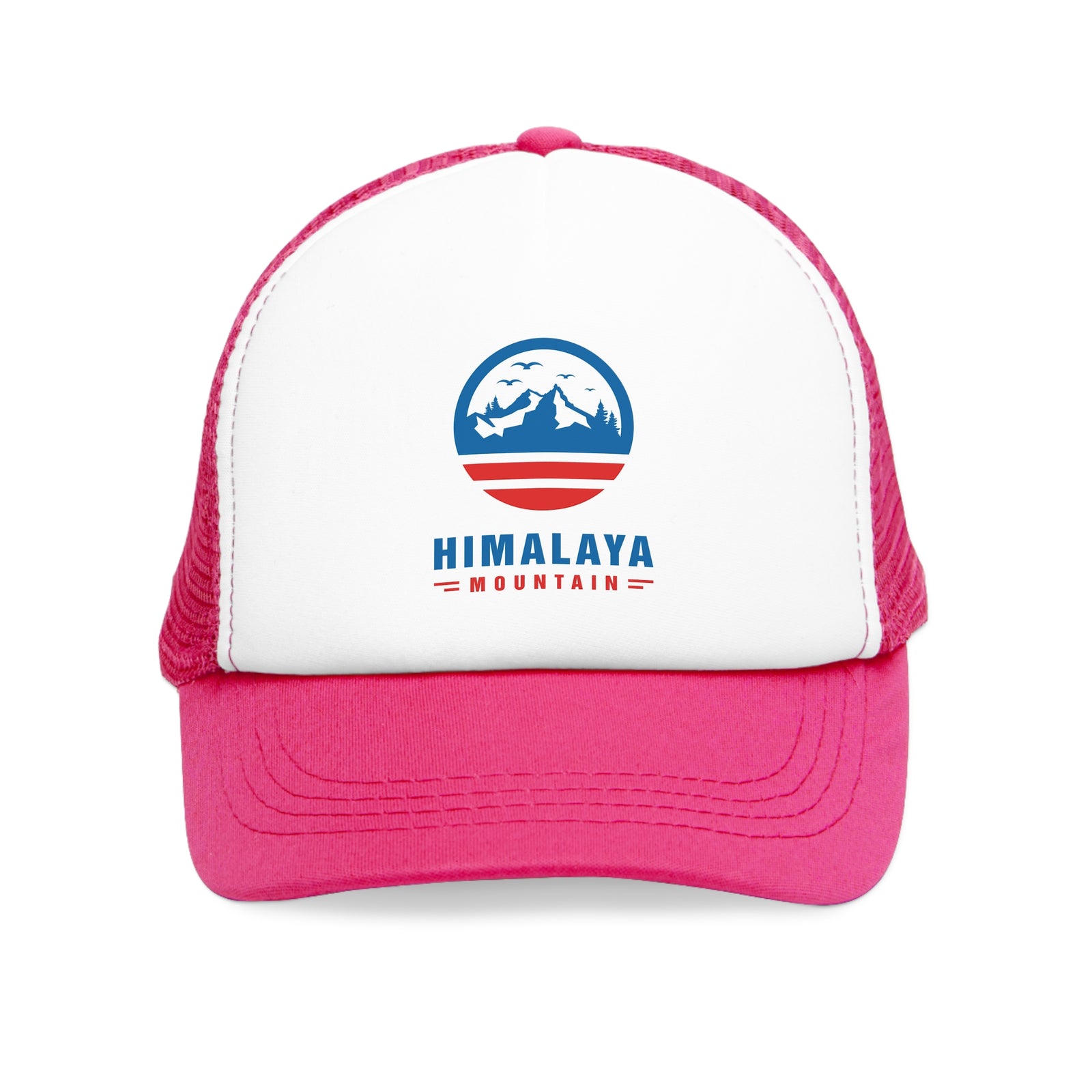 Himalaya Mountain mesh cap in pink, ideal for outdoor adventures and camping, featuring durable polyester and stylish design.