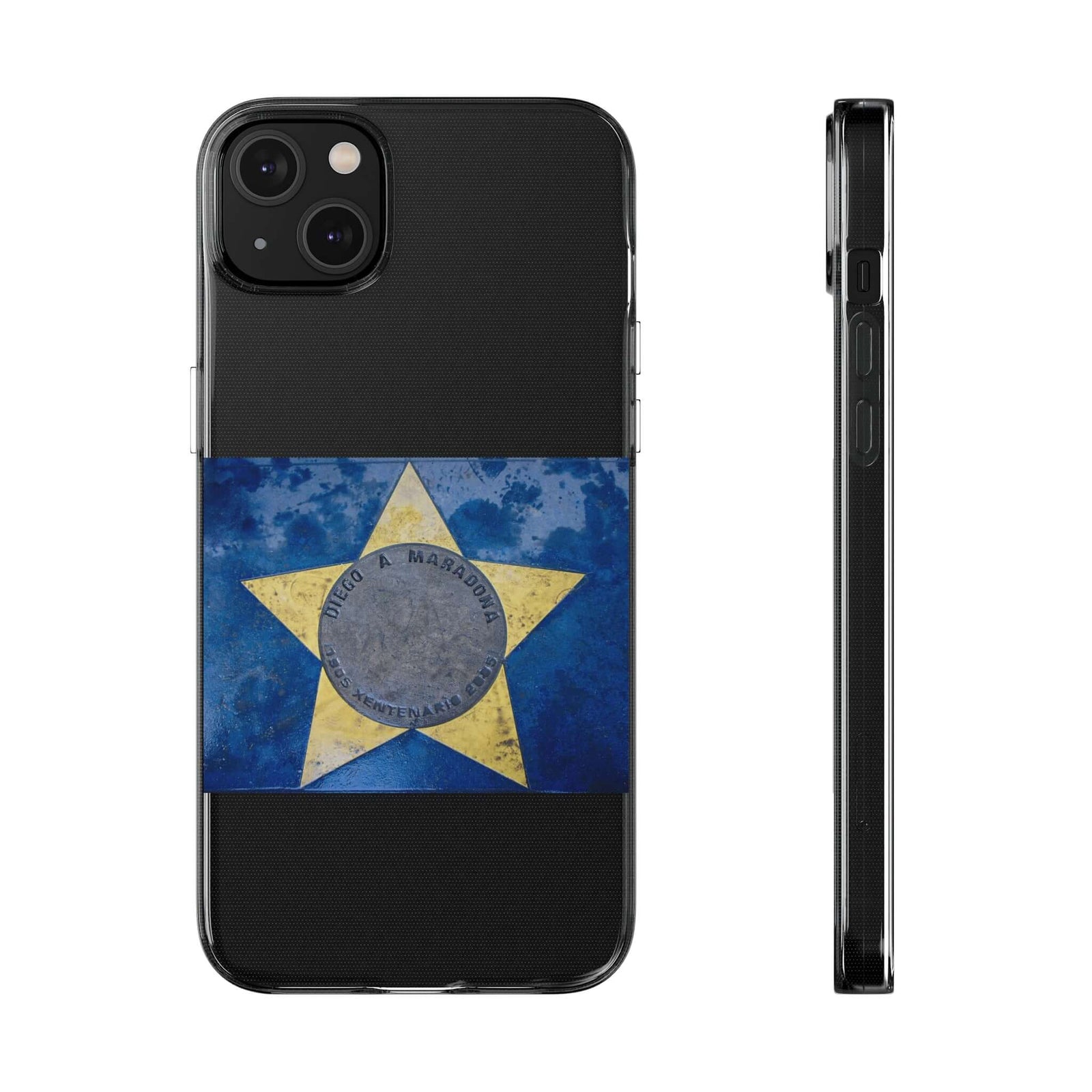 Diego Maradona phone case showcasing a blue star design, ideal for outdoor adventure and camping enthusiasts.