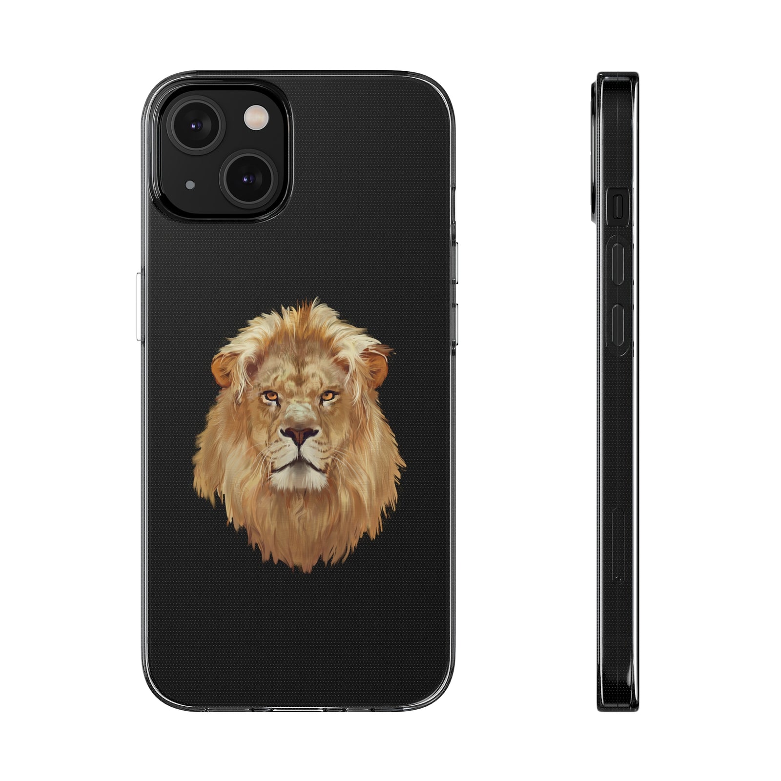 Phone case with lion design, made of flexible TPU for outdoor adventures and camping, available at revlando.com.
