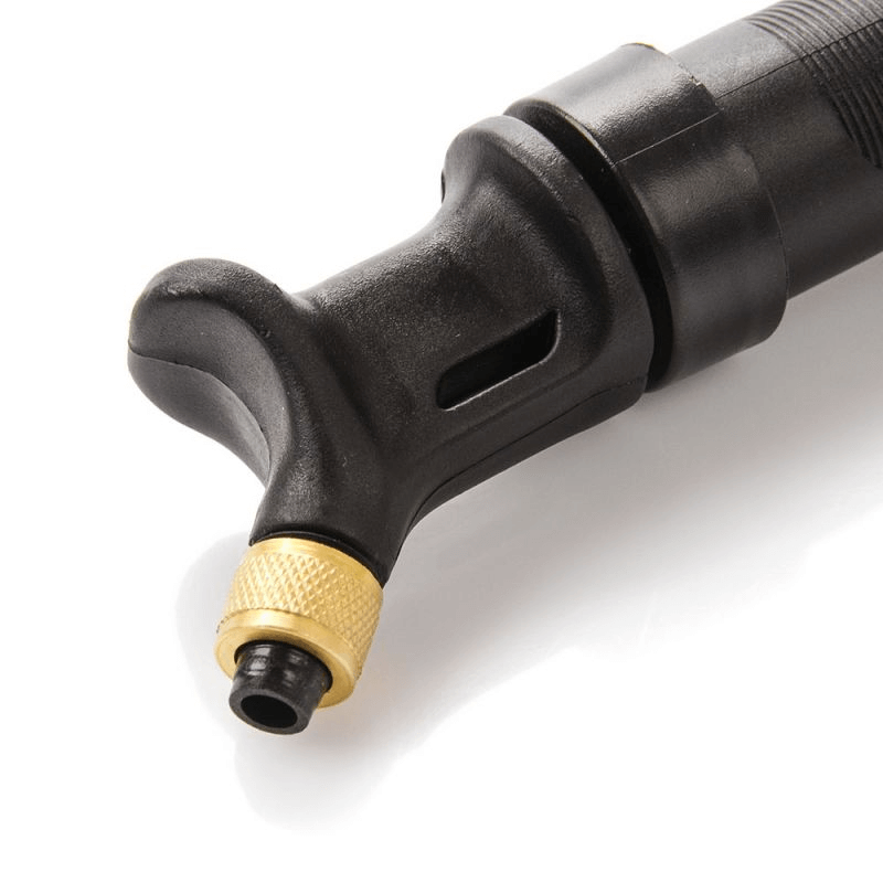 Close-up of the Meteor Double Action Ball Pump nozzle, designed for fast and efficient ball inflation during outdoor adventures.