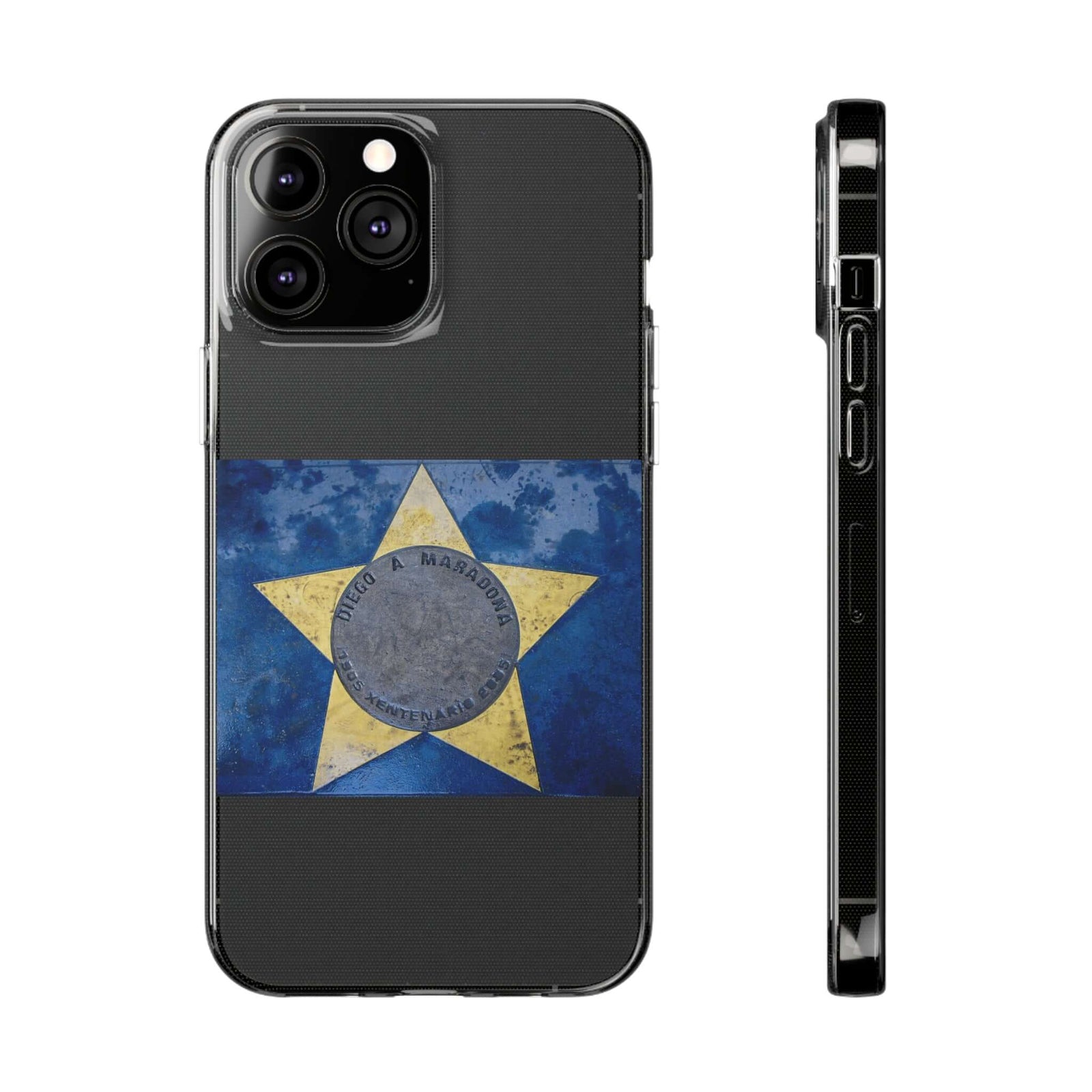 Diego Maradona phone case featuring a blue star design, perfect for outdoor adventures and camping, available on revlando.com.