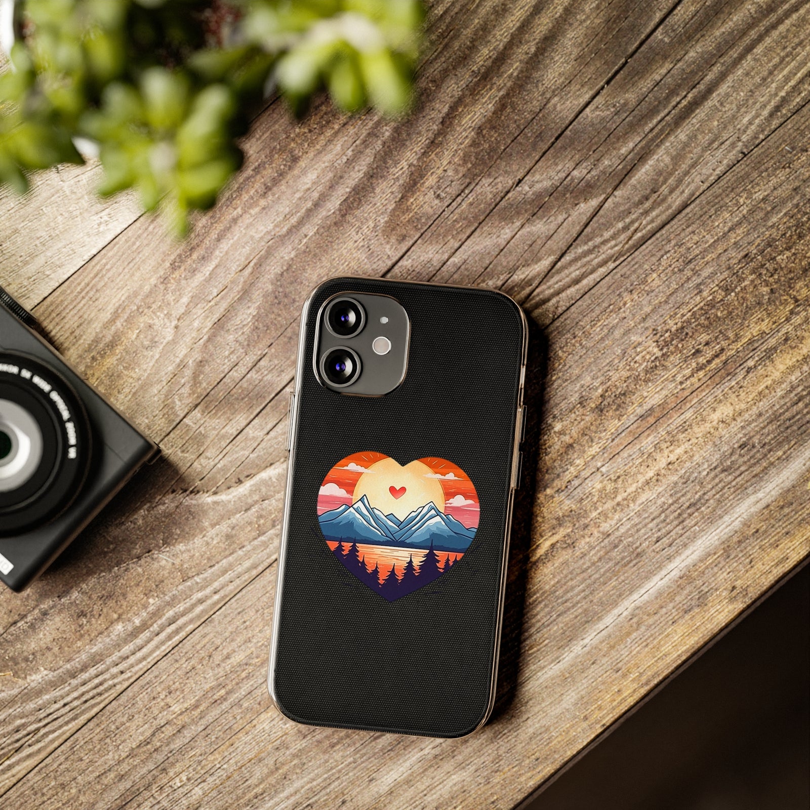 Phone case with a mountain love design, perfect for outdoor adventures and camping, from revlando.com.