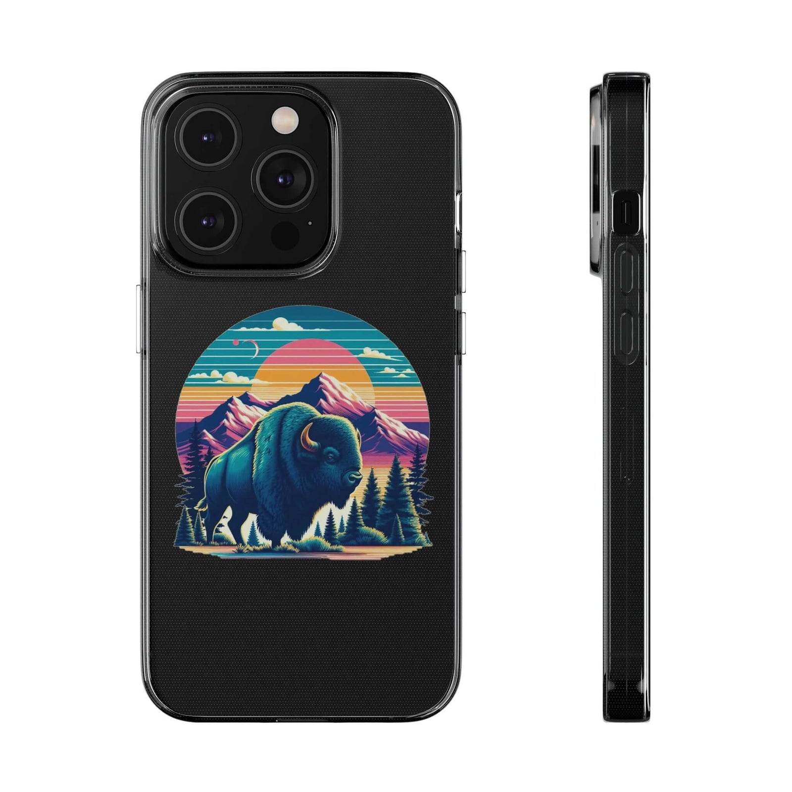 Buffalo phone case featuring vibrant outdoor design, ideal for camping and adventure lovers, available at revlando.com.