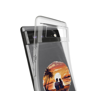 Clear TPU phone case showcasing a sunset design, ideal for outdoor enthusiasts and camping adventures.