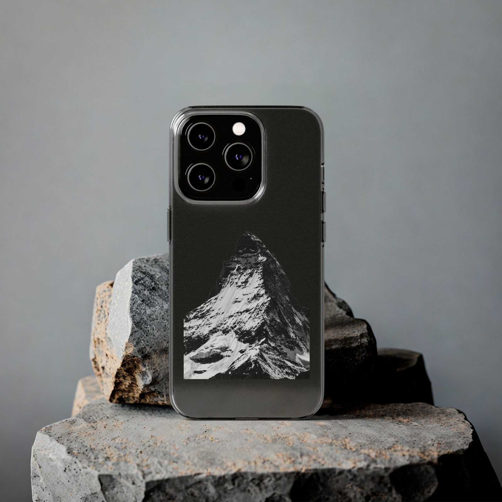 Clear TPU phone case featuring mountain design, perfect for outdoor adventures, available at revlando.com.